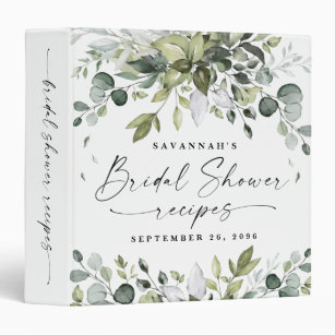 Bridal Shower Recipe Greenery Watercolor Keepsake Binder