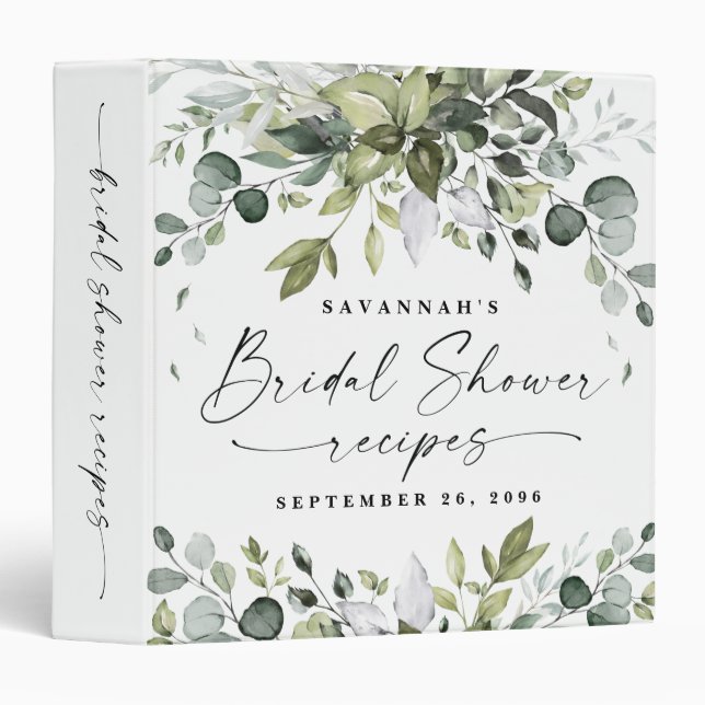 Bridal Shower Recipe Greenery Watercolor Keepsake Binder (Front/Spine)