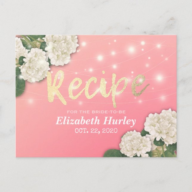 Bridal Shower Recipe Hydrangea Floral String Light Postcard (Front)