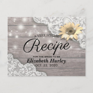 Bridal Shower Recipe Lace Sunflower Wood Lights Invitation Postcard