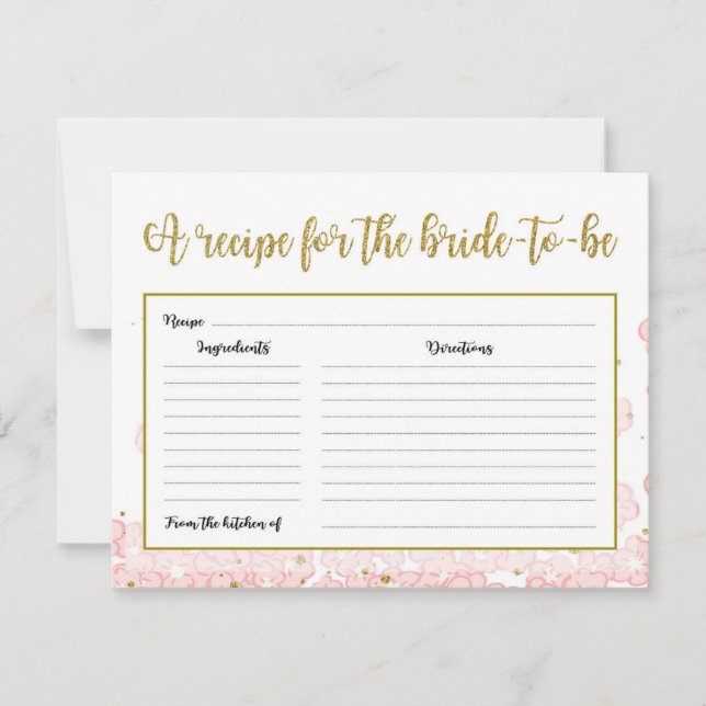 Bridal Shower Recipe | Pink and Gold Floral (Front)