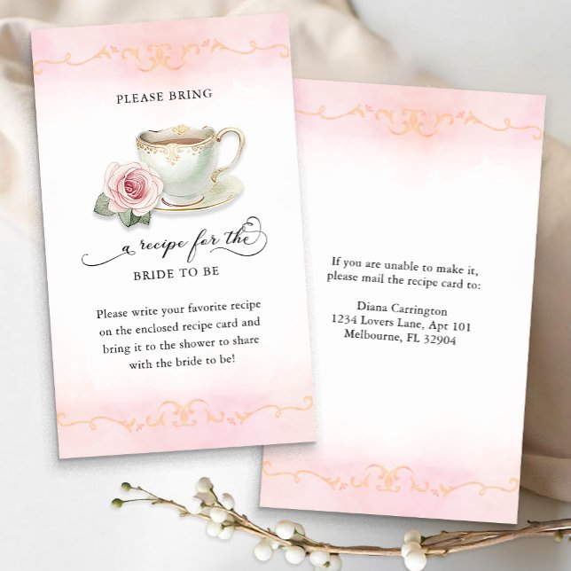 Bridal Shower Recipe Request Card  Tea Party Theme (Fun Bridal Keepsake Request)