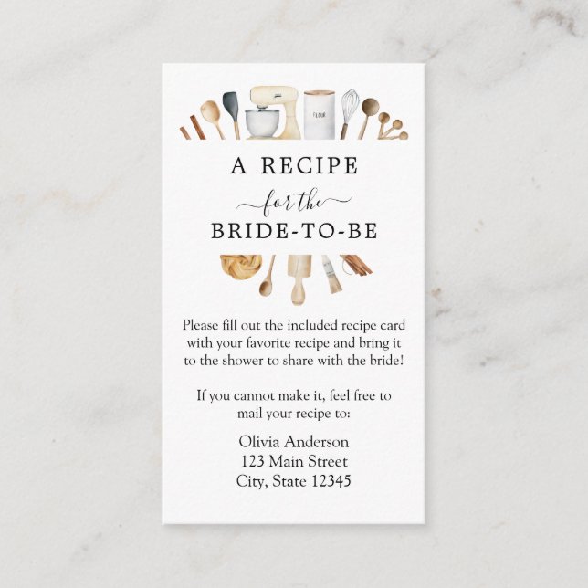 Bridal Shower Recipe Request Enclosure Card (Front)