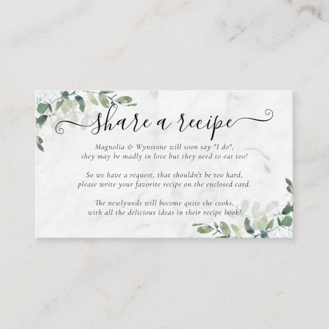Bridal Shower Recipe Request | Eucalyptus  Enclosu Enclosure Card (Front)