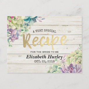 Bridal Shower Recipe Succulent Plants Rustic Wood Invitation Postcard