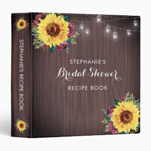 Bridal Shower Recipe Sunflower Burgundy Jars Wood Binder