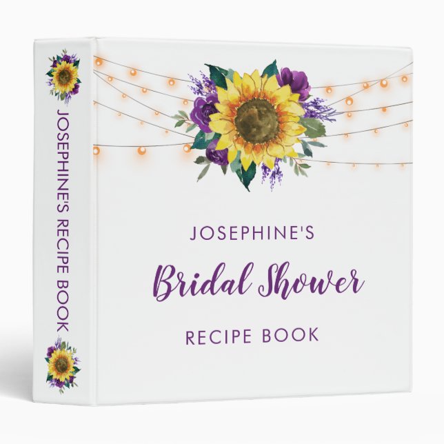 Bridal Shower Recipe Sunflower Purple Floral Binder (Front/Spine)