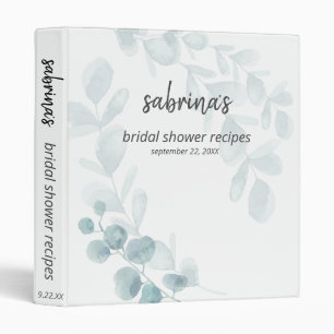 Bridal Shower Recipes Dusty Blue Watercolor Binder