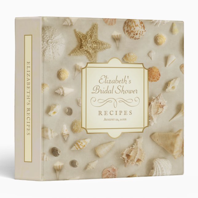 Bridal Shower Recipes Seashell Beige Coastal Beach Binder (Front/Spine)