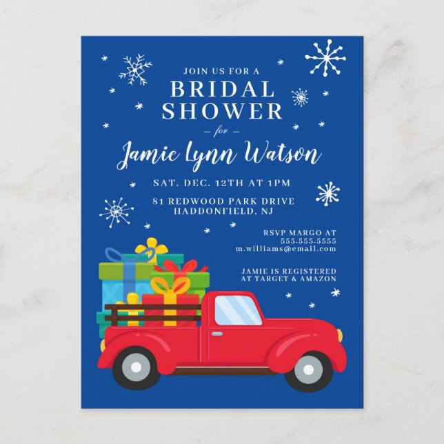 BRIDAL SHOWER | Red Truck Christmas Postcard (Front)