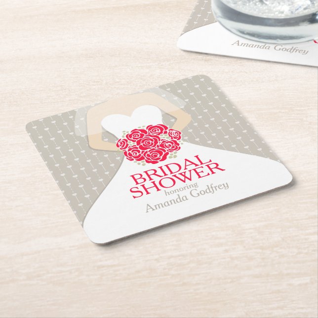 bridal shower red white dress custom coasters (Angled)