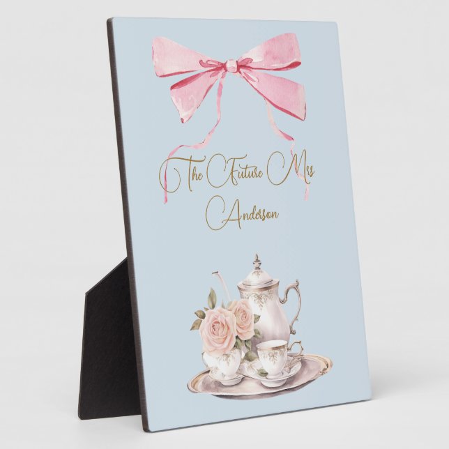 Bridal Shower Regency Tea Party Pink Ribbon Plaque (Side)