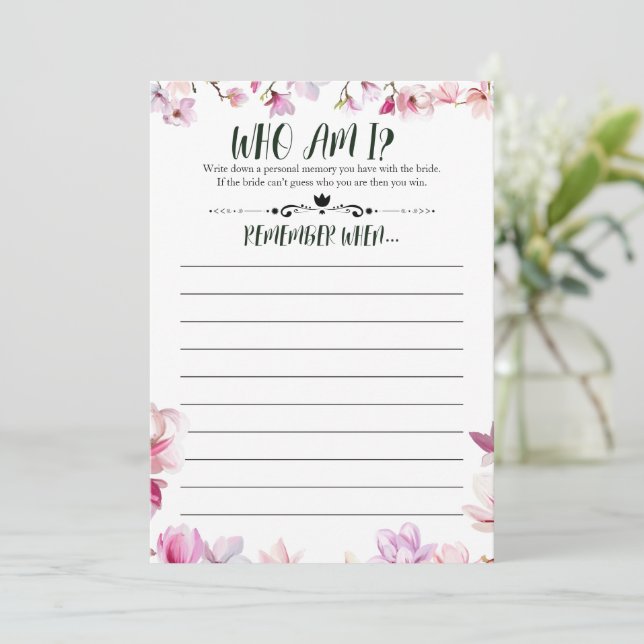 Bridal Shower Remember Me Game Invitation (Standing Front)