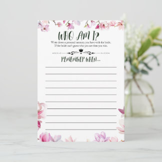 Bridal Shower Remember Me Game Invitation
