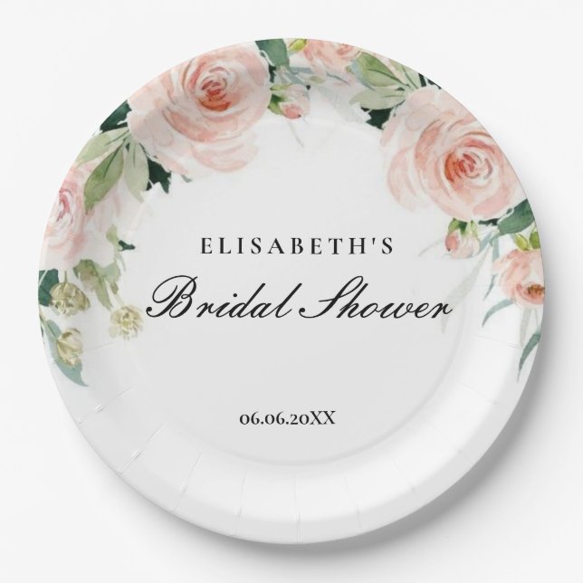 Bridal shower rosa oro floral Foam Boards Paper Plate (Front)
