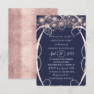 Bridal Shower Rose Gold Confetti Blue Navy Invitation