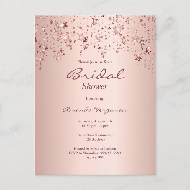 Bridal shower rose gold dripping stars invitation postcard (Front)