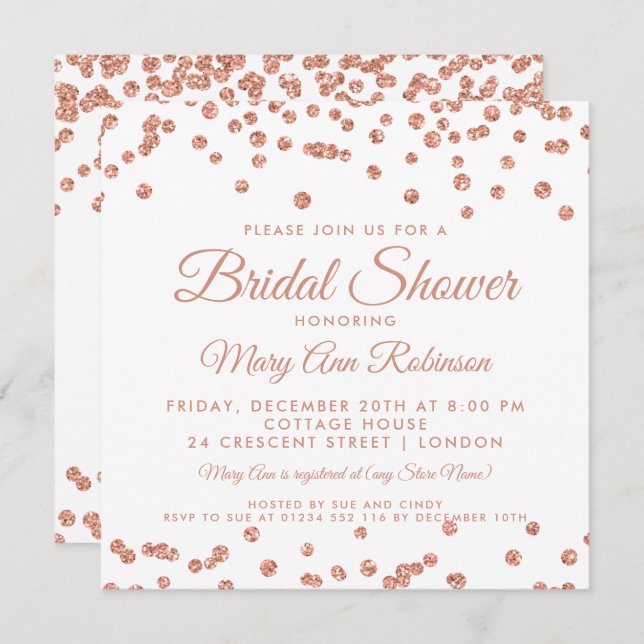 Bridal Shower Rose Gold Faux Glitter Confetti Invitation (Front/Back)