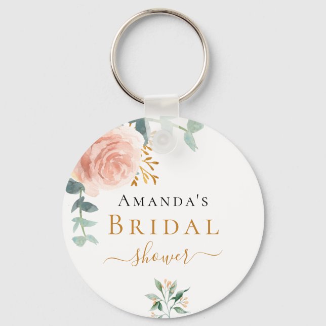Bridal Shower rose gold floral eucalyptus favour Keychain (Front)