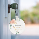 Bridal Shower rose gold floral eucalyptus favour Keychain<br><div class="desc">A chic white background. Decorated with a rose gold,  blush pink floral,  flower (rose)and green watercolored eucalyptus leaves,  sprigs,  greenery and a faux gold sprig. Personalize and add the name of the bride to be. Black and golden letters.  Perfect as a keepsake and party favour.</div>