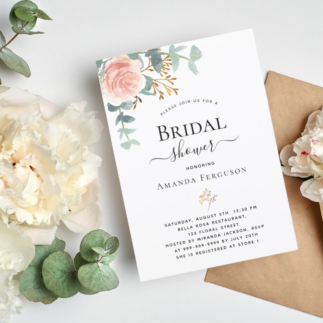 Bridal Shower rose gold floral eucalyptus greenery Invitation (Creator Uploaded)