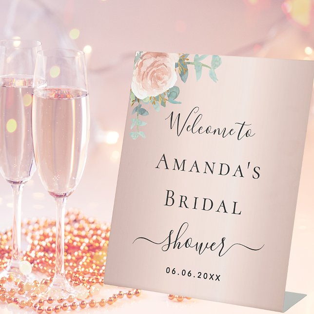 Bridal Shower rose gold floral eucalyptus welcome Pedestal Sign (Creator Uploaded)