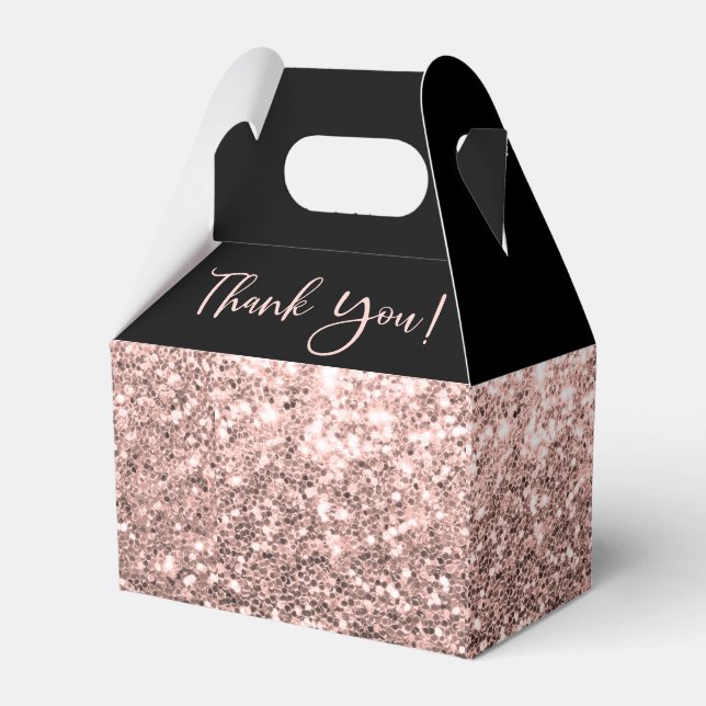 Bridal Shower Rose Gold Glitter Thank You Black Favor Box (Front Side)