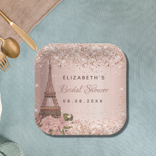Bridal Shower rose gold Paris Eiffel Tower Paper Plate