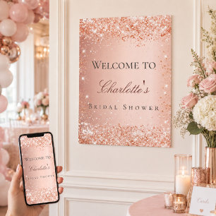Bridal shower rose gold pink welcome poster
