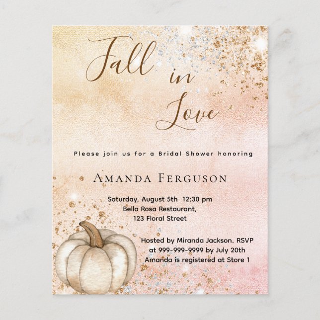 Bridal shower rose gold rustic pumpkin fall budget flyer (Front)
