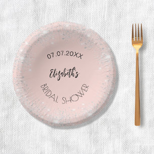 Bridal Shower rose gold silver name Paper Plate