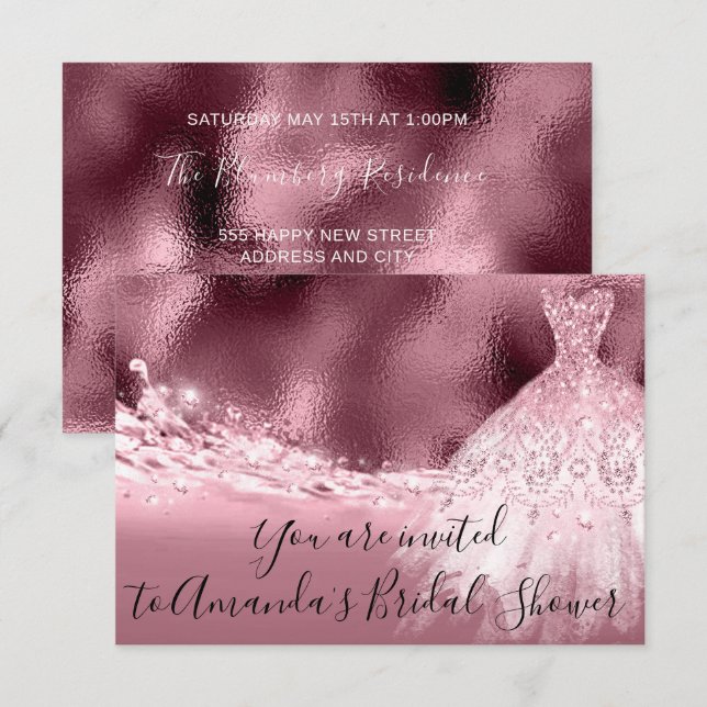 Bridal Shower Rose Spark Dress Glitter Ocean Invitation (Front/Back)