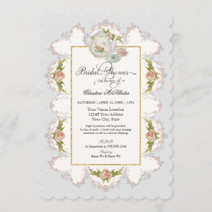 Bridal Shower Roses Tea Party Teapot n Teacups Invitation