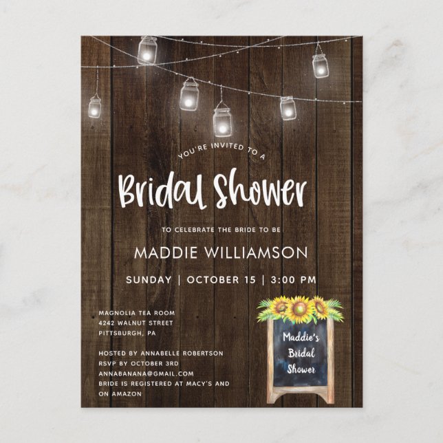 Bridal Shower Rustic Bridal Shower Invitation Post Postcard (Front)