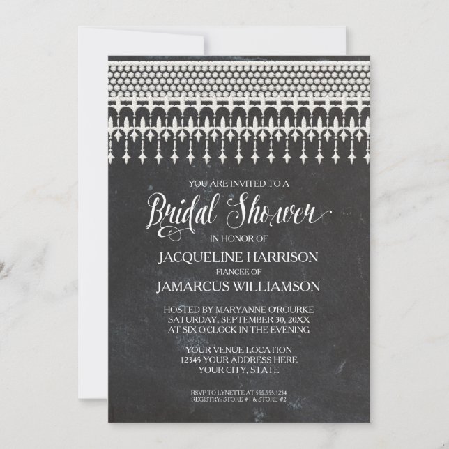 Bridal Shower Rustic Chalkboard Lace Typography Invitation (Front)