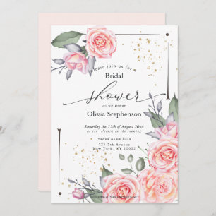 Bridal Shower Rustic Pink Cottage Roses Invitation