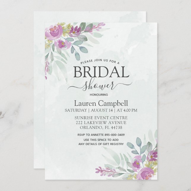Bridal Shower Rustic Watercolor Floral Eucalyptus  Invitation (Front/Back)