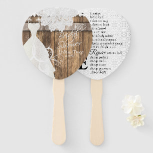 Bridal Shower Rustic Wood and Lace Design  Hand Fan