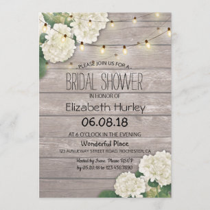 Bridal Shower Rustic Wood Hydrangea Flowers Lights Invitation