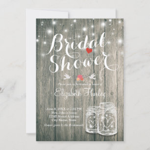 Bridal Shower Rustic Wood Mason Jar String Lights Invitation