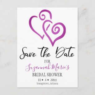 Bridal Shower Save The Date Magenta Linked Hearts Announcement Postcard