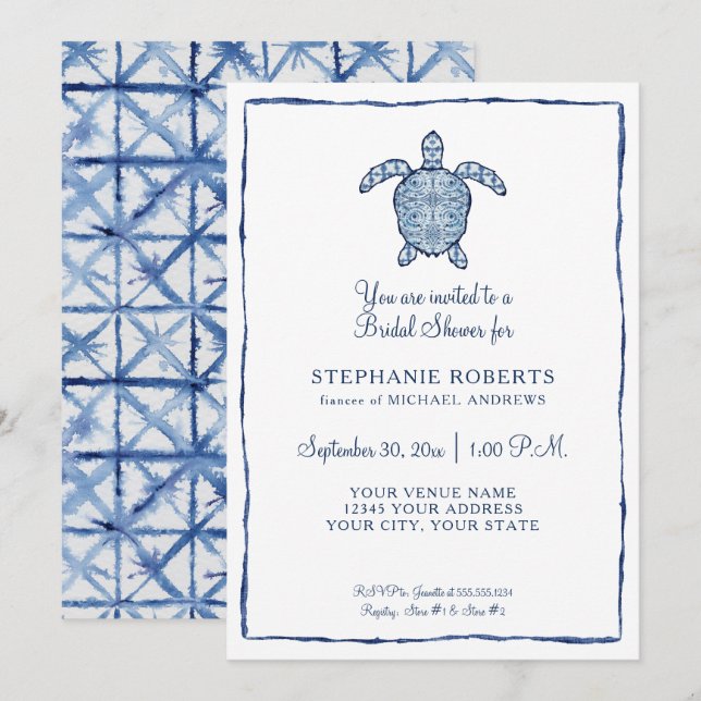 Bridal Shower Shibori Sea Turtle Ocean Beach Shore Invitation (Front/Back)