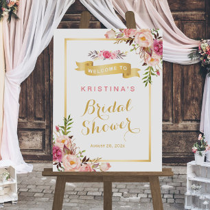 Bridal Shower Sign Elegant Chic Floral Gold Frame
