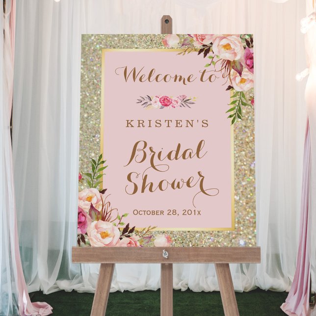 Bridal Shower Sign Gold Glitter Blush Pink Floral (Creator Uploaded)