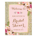 Bridal Shower Sign Gold Glitter Blush Pink Floral
