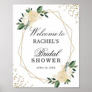 Bridal Shower Sign Greenery Gold Glitters Floral