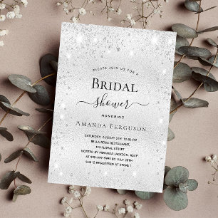 Bridal shower silver glitter budget invitation flyer