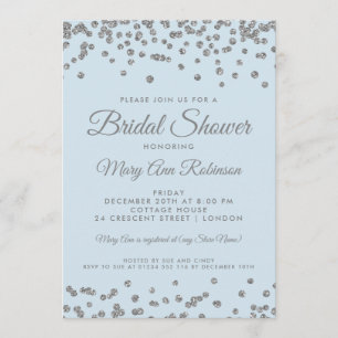 Bridal Shower Silver Glitter Confetti Ice Blue Invitation