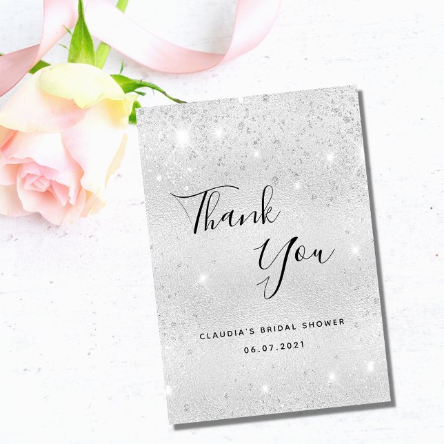 Bridal Shower silver glitter dust glamourous  Thank You Card (Creator Uploaded)