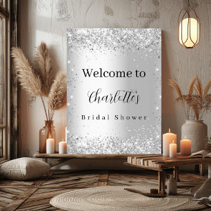 Bridal Shower silver glitter name script welcome Poster